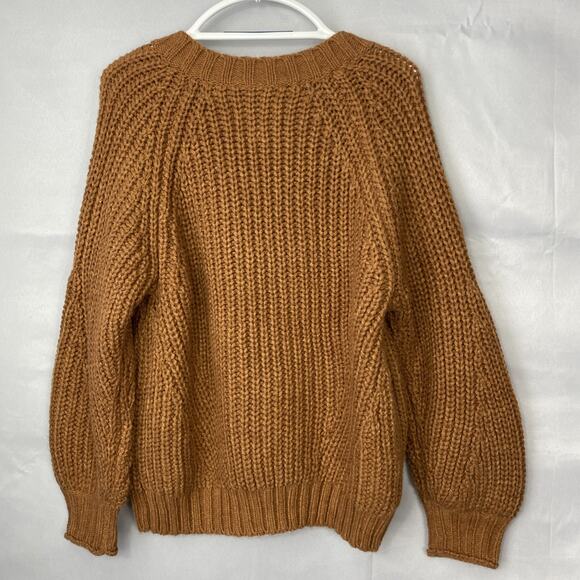 American Eagle Sweater M Brown Chunky V Neck Pullover Neutral Minimalist Cozy - Picture 5 of 8